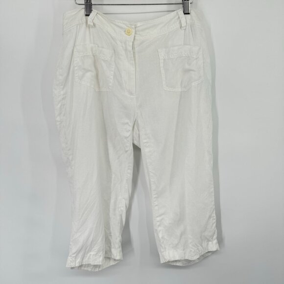 ColdWater Creek women's white linen cropped pants size 16 pockets - Picture 2 of 10